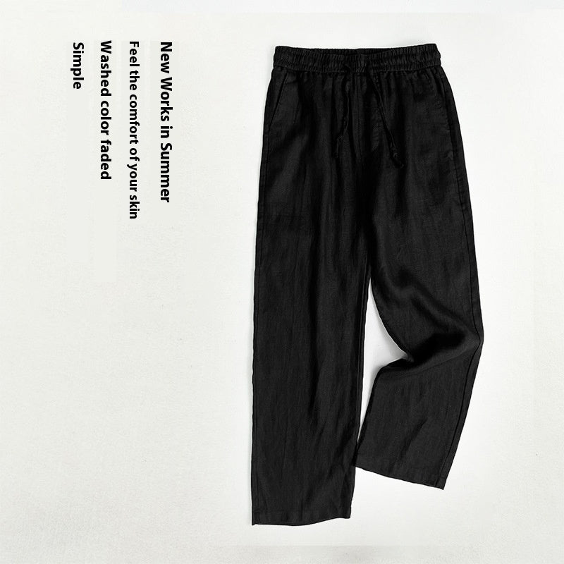 Pure Linen Men's Pants Summer Thin Linen Men's Casual Pants Loose Straight Wide Leg