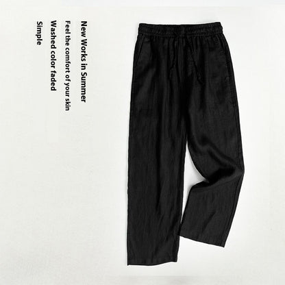 Pure Linen Men's Pants Summer Thin Linen Men's Casual Pants Loose Straight Wide Leg