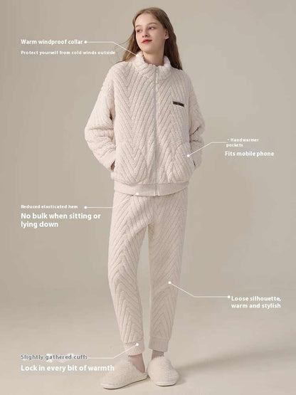 Women's Pajamas Fleece-lined Thickened Flannel Warm Loungewear Suit
