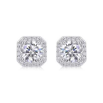 Heart Rose Luxury Fashion Diamond Earrings Stud Set With Mosan Diamond Silver Ornaments