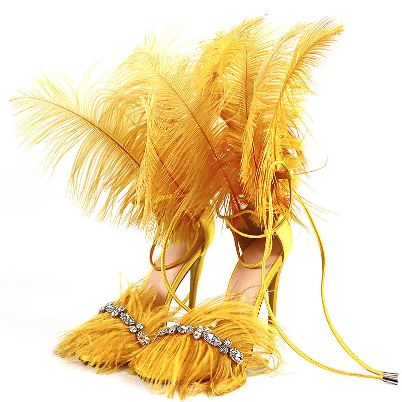 Catwalk Women's Shoes Rhinestone Feather Nightclub High Heels