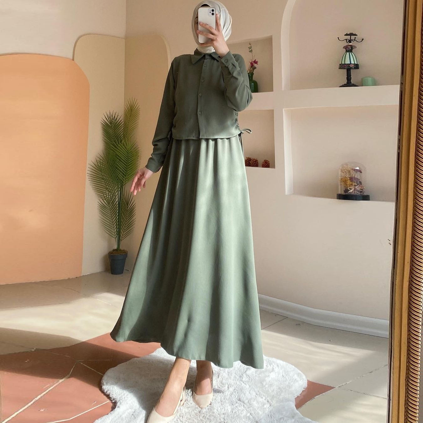 Skirt Suit Middle East Arab Long Sleeve Shirt Dress
