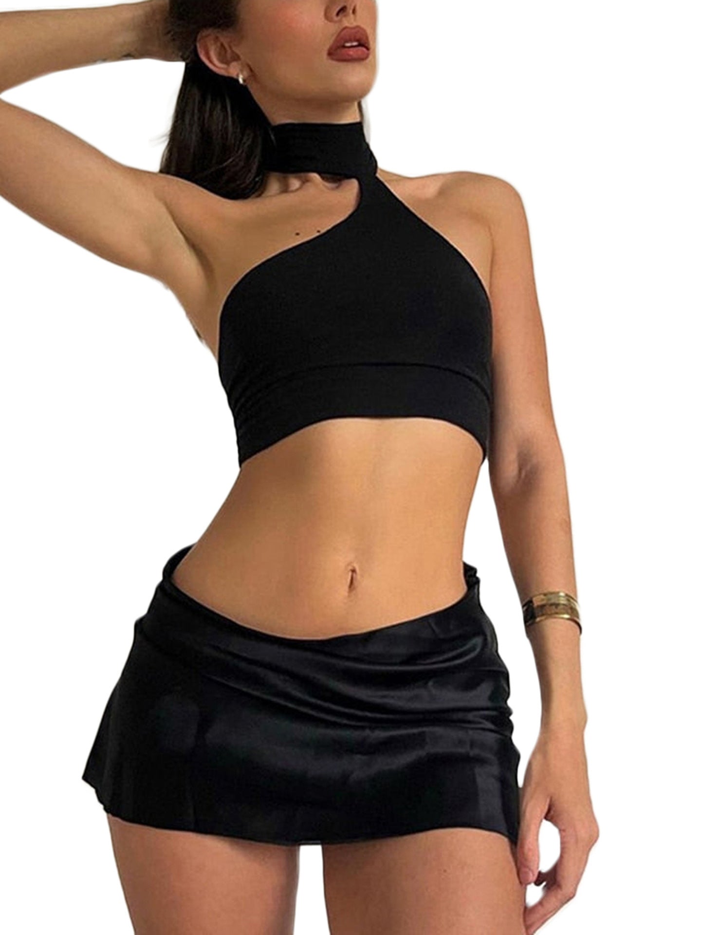 lemachy Top Short Skirt Suit Navel Hot Two Pieces Suit