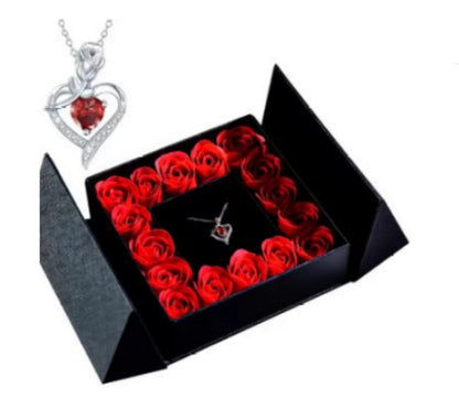 Rose Box Double Door Jewelry Box Valentine's Day Bow Gift Box Necklace Locket