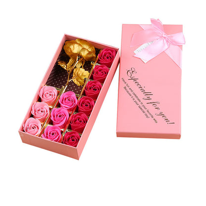 Valentine's Day Rose Gift Box 24k Gold Foil Rose Soap Flower