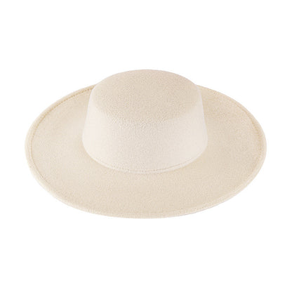 Flat Top Woolen Hat Big Brim Fedora Hat Hepburn Style