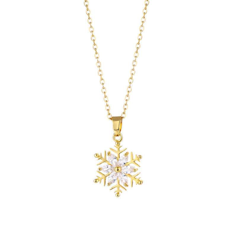 Snowflake Diamond Pendant Necklace Jewelry Stainless Steel