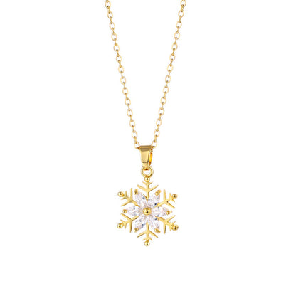 Snowflake Diamond Pendant Necklace Jewelry Stainless Steel
