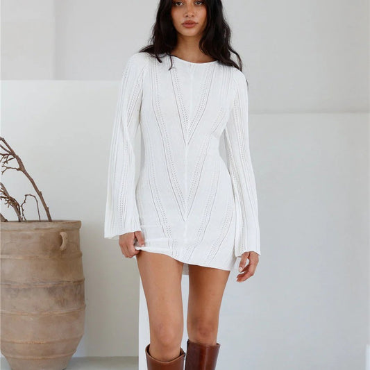 Soulful Nights Long Sleeve Mini Dress White