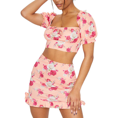 Sexy Off-Shoulder Cropped Top And Casual Short Skirt Suit