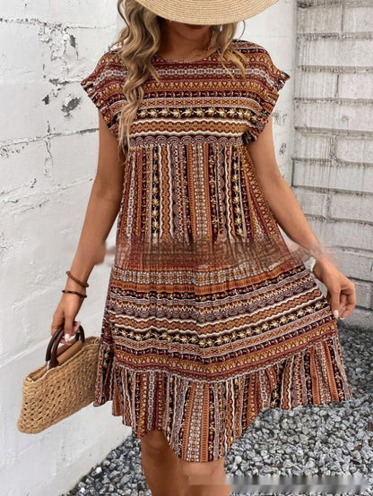 Summer New Printed Round Neck Casual All-matching Fashion Dress
