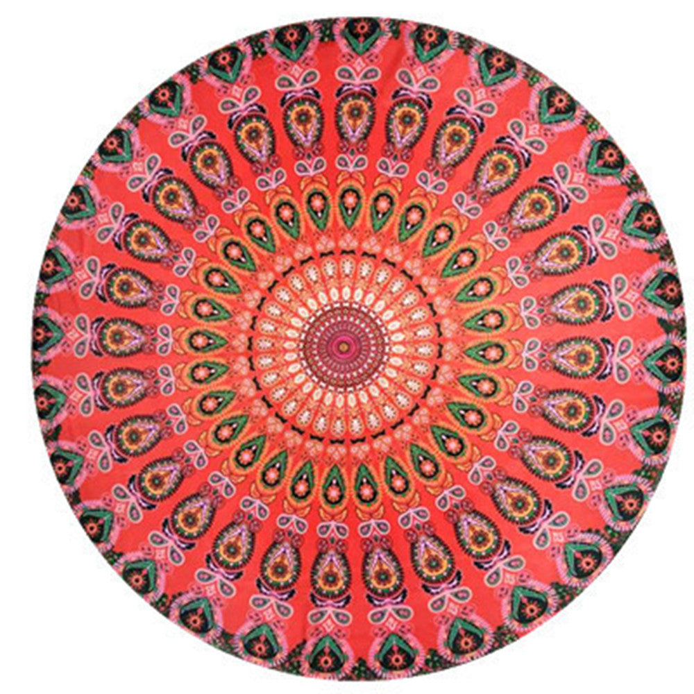 Shawl Print Mat Round Peacock Beach Towel