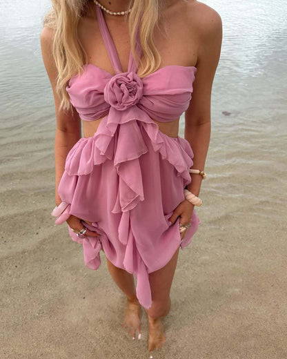 3D Corsage Lace Fashion Pleated Strapless Dress