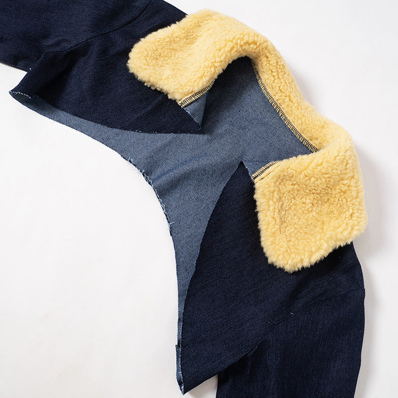 Women's Denim-piece Woolen Long Sleeves Coat Lace-up