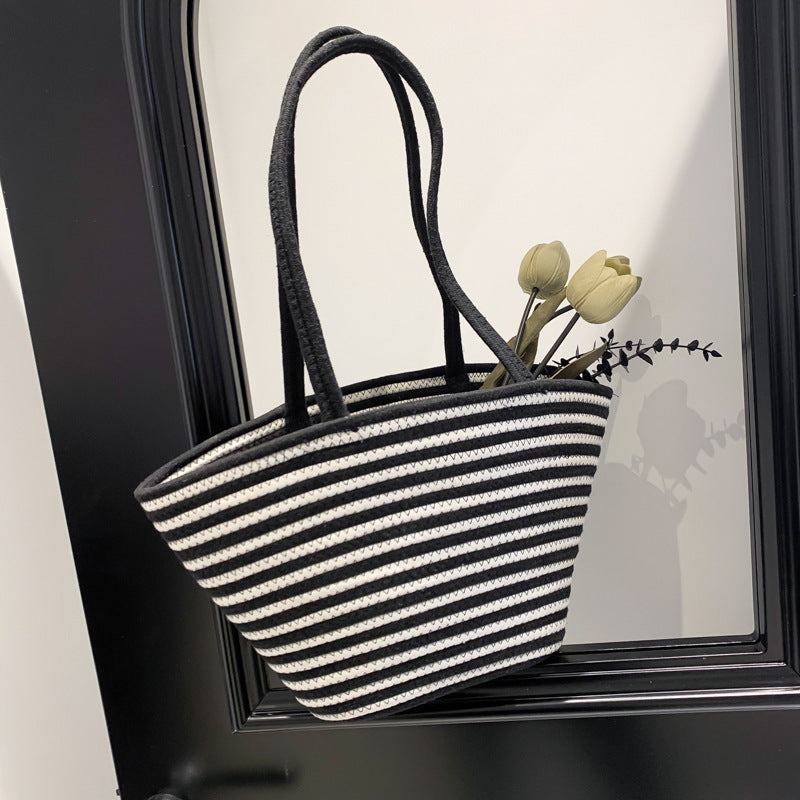 Spring Contrast Color Straw Bag Large Capacity