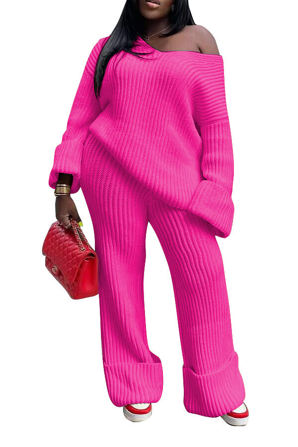 Casual Solid Color Loose Knitting Suit
