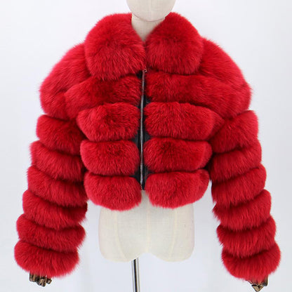 Lapel Imitation Fox Fur Long Sleeve Stitching Women's Light Luxury