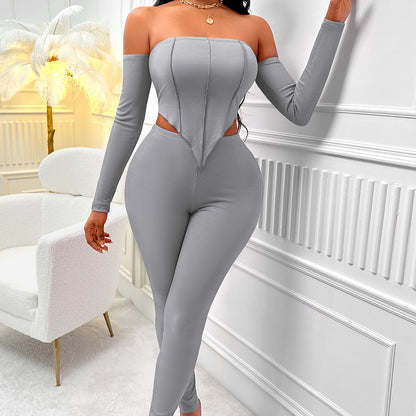 Women's Fall Winter Fashion Long Sleeve Off-shoulder Slim Fit Suit
