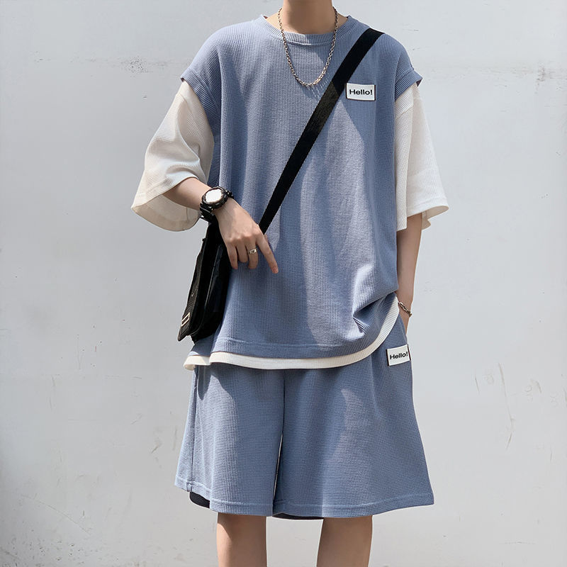 Summer Fake Two-piece Men's All-match Loose Sports Top