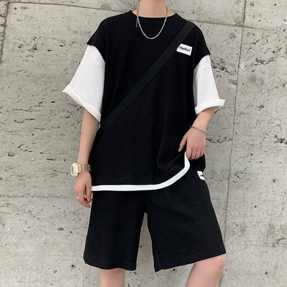 Summer Fake Two-piece Men's All-match Loose Sports Top