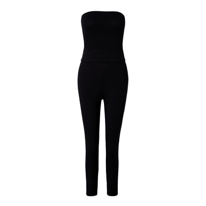 Strapless Pants Suit European And American Leisure Skinny Knit 2 Pieces Suit