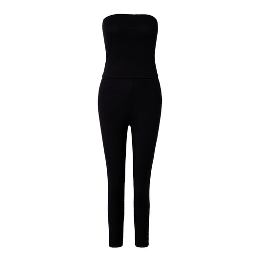 Strapless Pants Suit European And American Leisure Skinny Knit 2 Pieces Suit