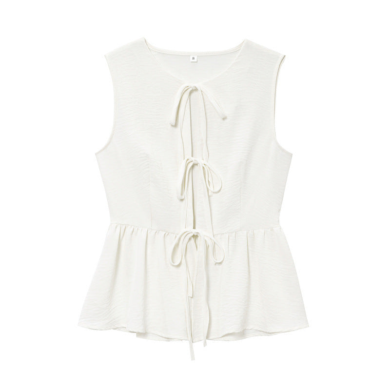 Sleeveless Lace-up Top Loose Drape Flared Pants