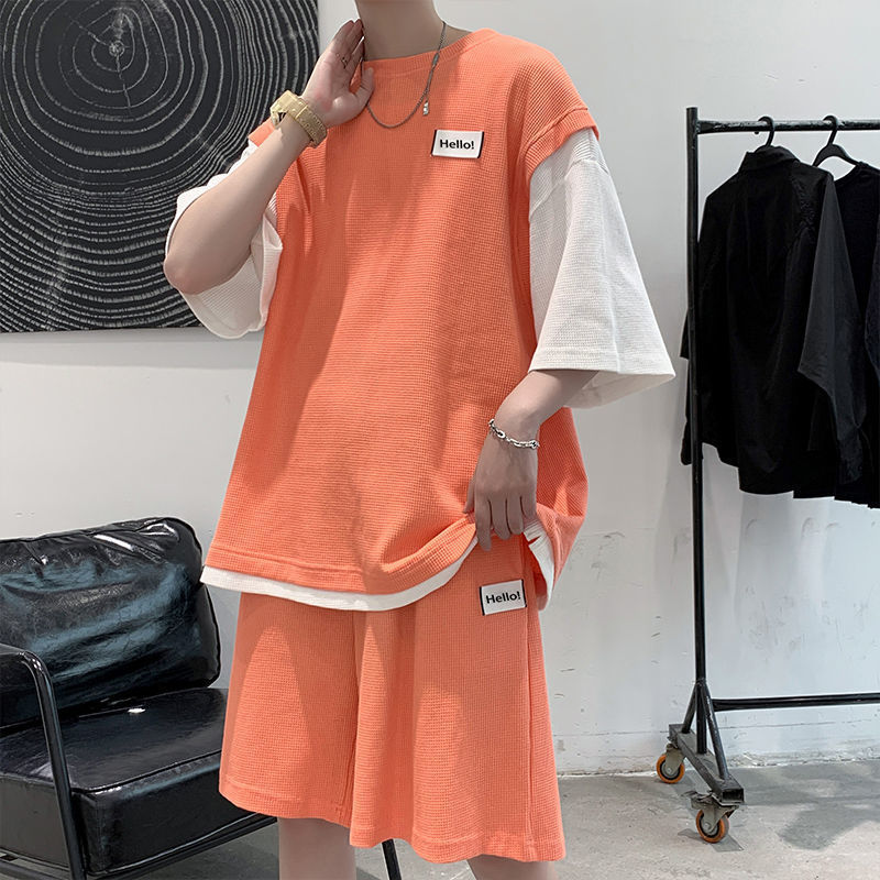 Summer Fake Two-piece Men's All-match Loose Sports Top