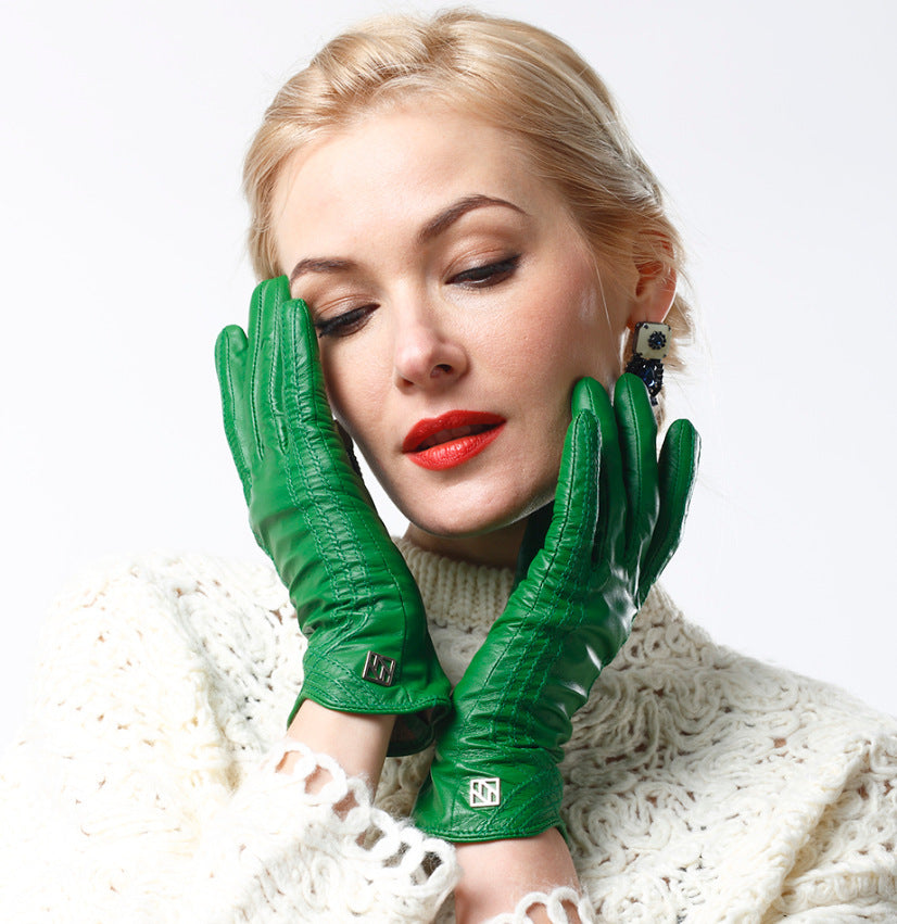 Women's Fashion Winter Warm Gloves Real Lamb Leather Handmade Curve Sheepskin Gloves