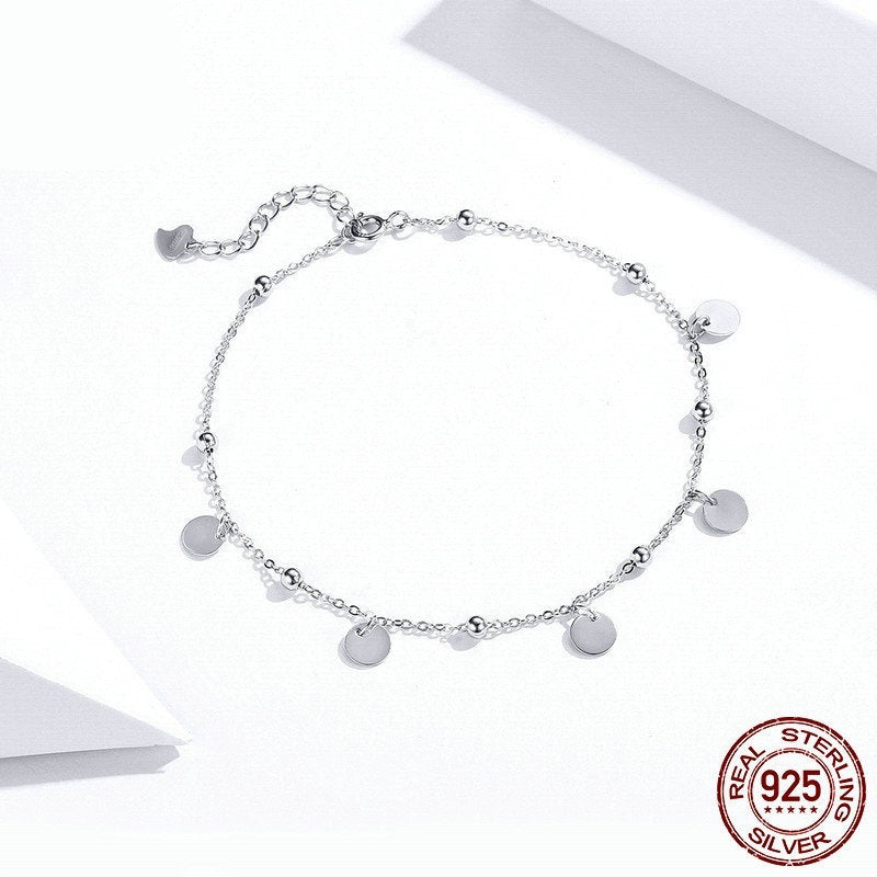 Round S925 Sterling Silver Fashion White Gold Plated Silver Anklet