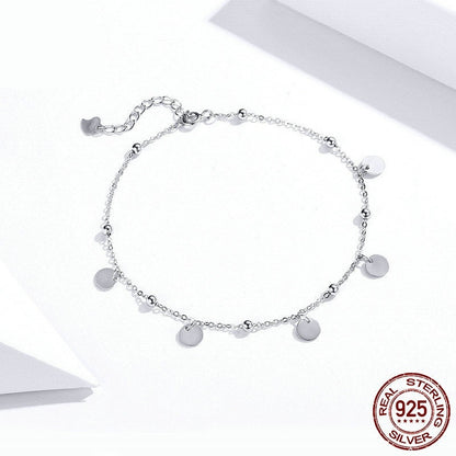 Round S925 Sterling Silver Fashion White Gold Plated Silver Anklet