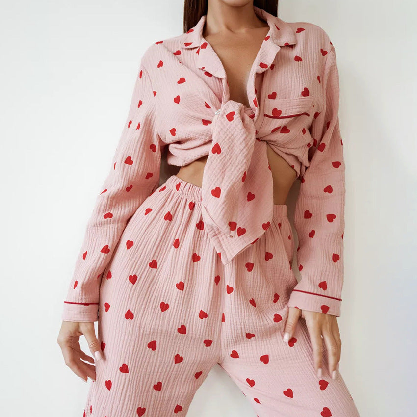 Comfortable Soft Heart Printing Cotton Pajamas Suit