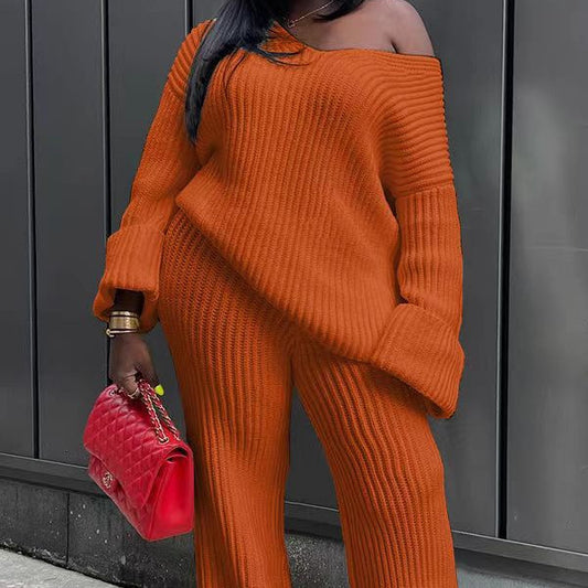 Casual Solid Color Loose Knitting Suit