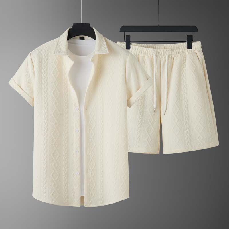 Men's Diamond Patterned Short Sleeved Shirt And Shorts Set