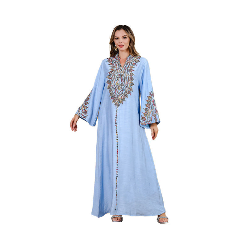 Middle East Saudi Muslim Rope Embroidered Robe Gown Elegant Dress