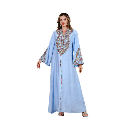 Middle East Saudi Muslim Rope Embroidered Robe Gown Elegant Dress