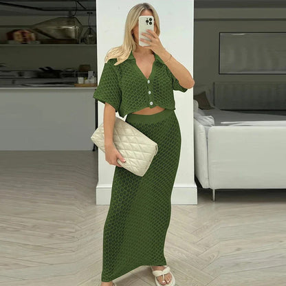 Women's Hollow Short Sleeve Beach Knitting Suit