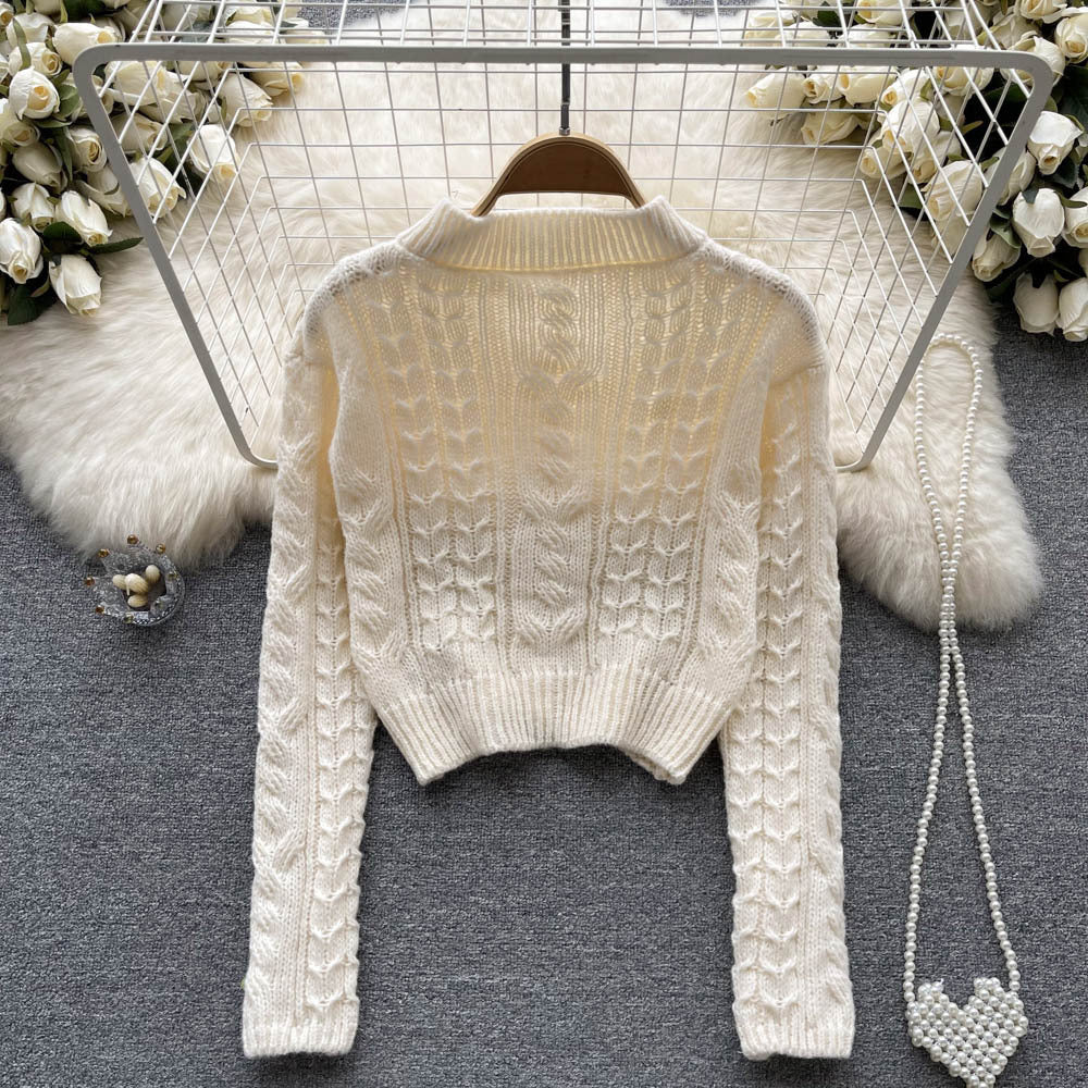 Long Sleeve Knit Sweater Cardigan Jacket Short Style Halter Vest