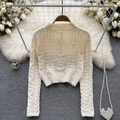 Long Sleeve Knit Sweater Cardigan Jacket Short Style Halter Vest