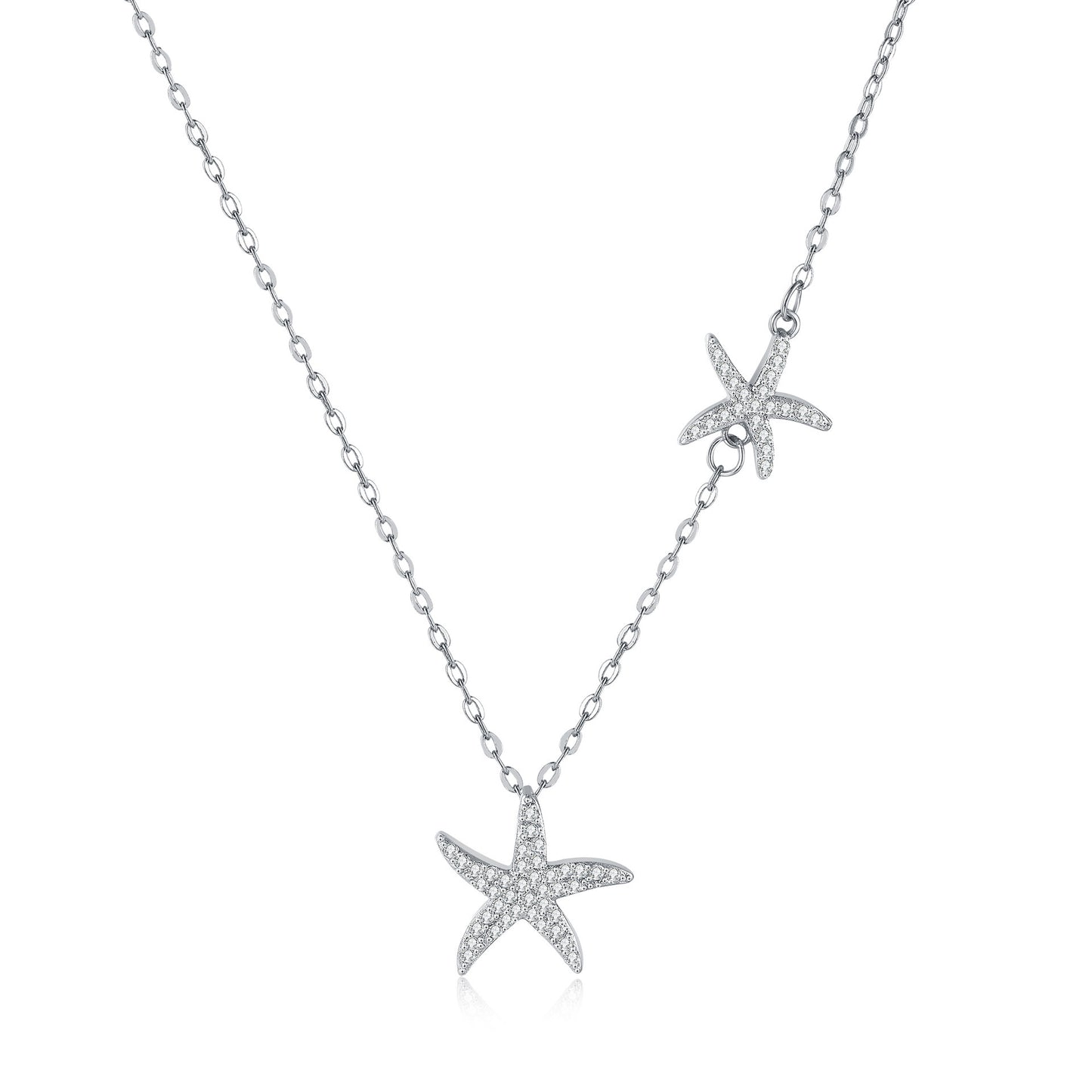 Double Starfish Full Diamond Necklace Female Fashion Special-interest