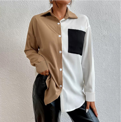 Women's Casual Shirt Black And White Contrast Suitable For Summer