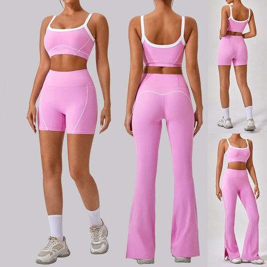 Outdoor Sports Yoga Suits Women's Spaghetti Strap Contrast Color Fitness Set Outfits