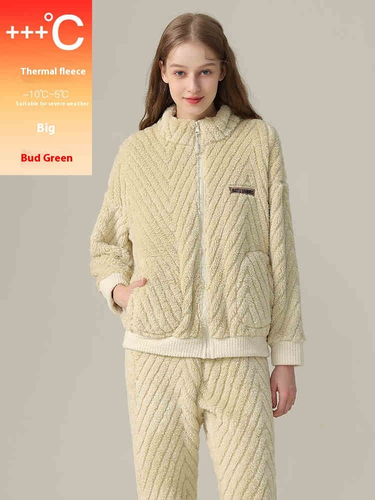 Women's Pajamas Fleece-lined Thickened Flannel Warm Loungewear Suit