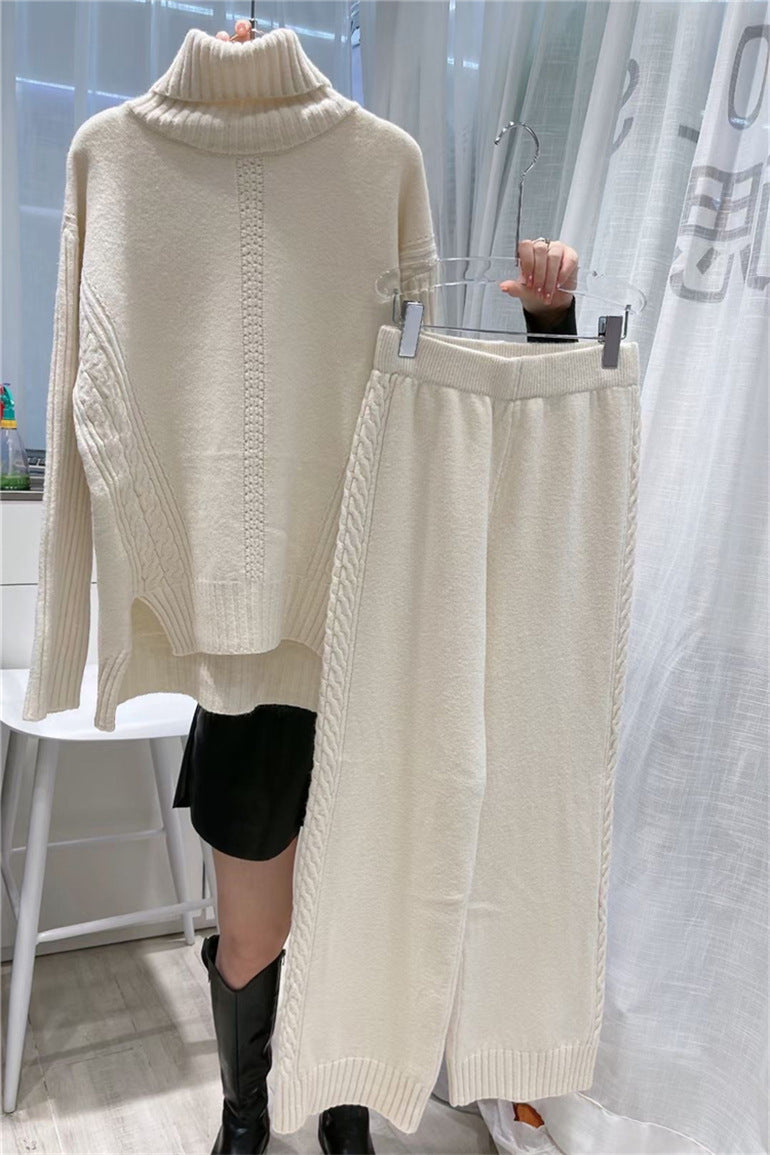 Turtleneck Pullover Thickened Knitting Sweater Casual Fashion Set