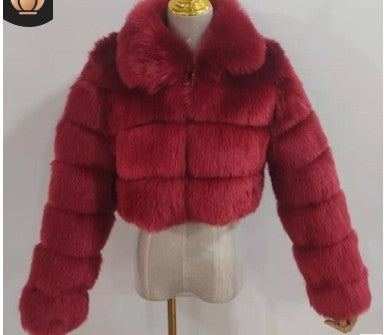 Lapel Imitation Fox Fur Long Sleeve Stitching Women's Light Luxury