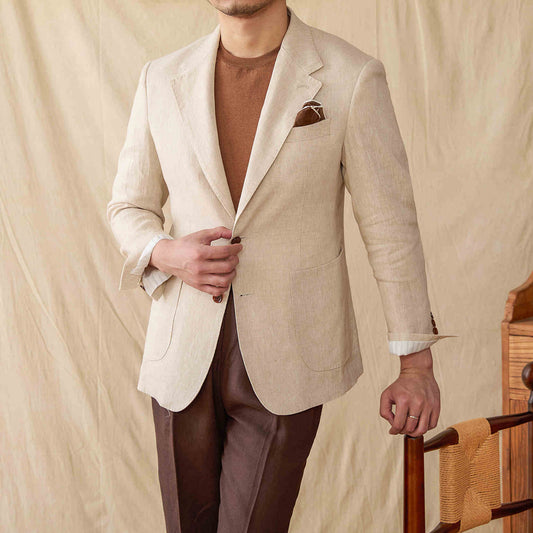 Lightweight Semi-lined Casual Pure Linen Suit Jacket