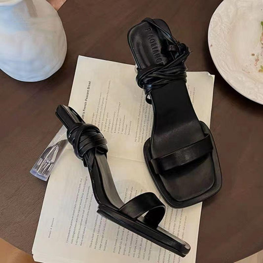 Niche Design Silver High Heels Transparent Stiletto Heel Roman Strap Elegant Sandals