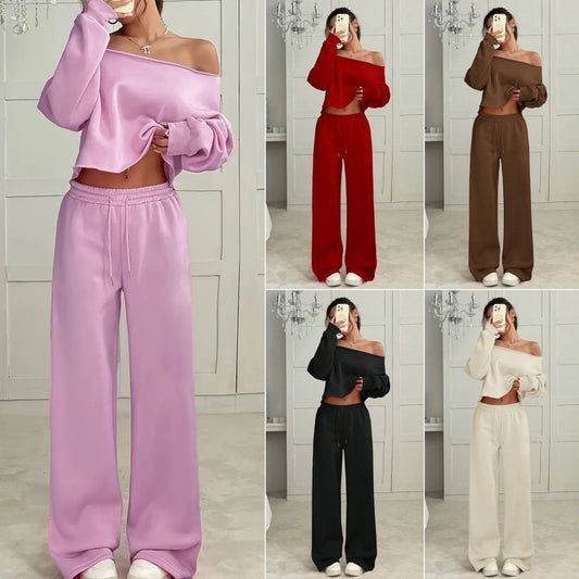Autumn And Winter Casual Loose Round Neck Long-sleeved Sweater Trousers Suit