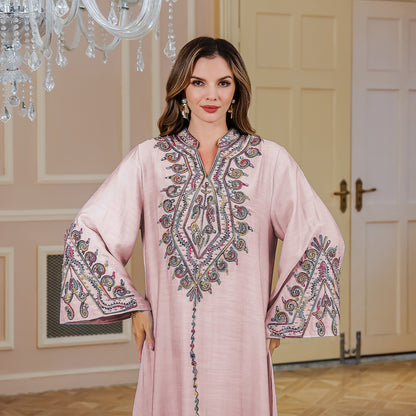 Middle East Saudi Muslim Rope Embroidered Robe Gown Elegant Dress