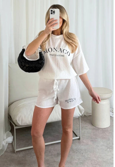 Women's Striped Half Sleeve Oversized Lining Shorts Casual Sportswear Two-piece Set